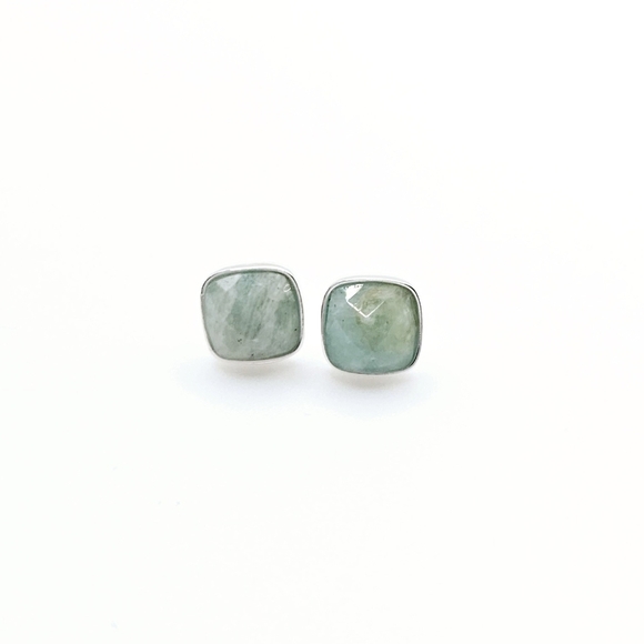 Jewelry - Natural Amazonite Square Stud Post Earrings .925 Sterling Silver New
